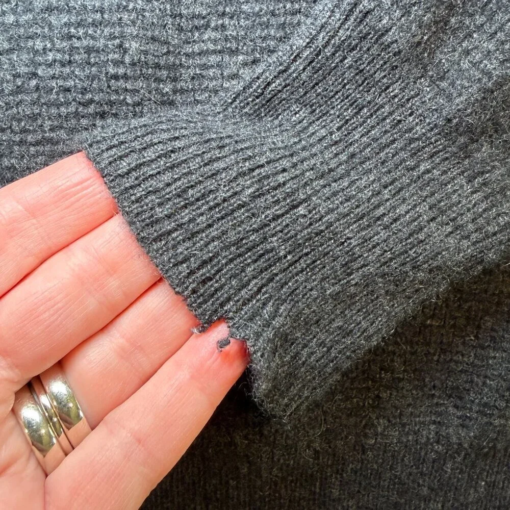 QOR 100% Cashmere 1/4 Zip Gray Thermal Sweater Large